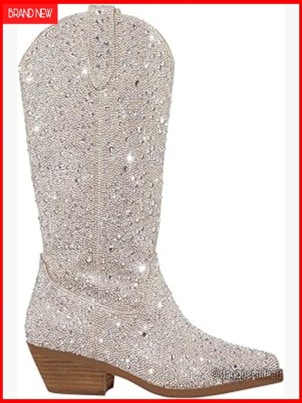 Rhinestone Cowgirl Boots Sparkly Knee High Block Heel Mid Calf Booties